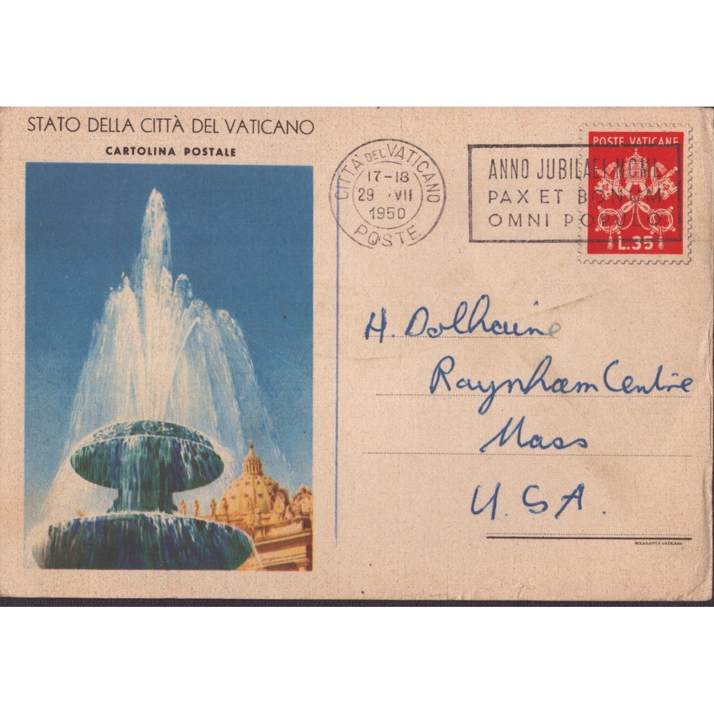 1950 Vatican City Holy Year Cartolina Postale 35L Fountain St Peters Basilica VG - Picture 1 of 2